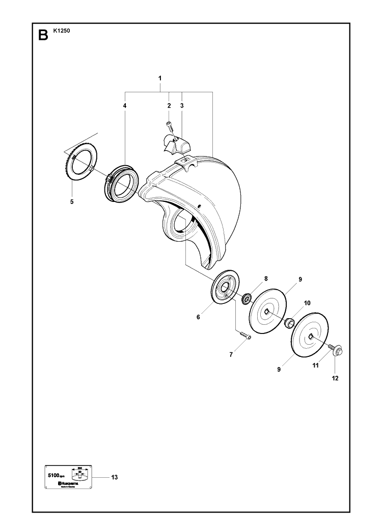 Guards Diagram and Parts List for K1250 2008-01 Husqvarna Lawn Tractor Accessories