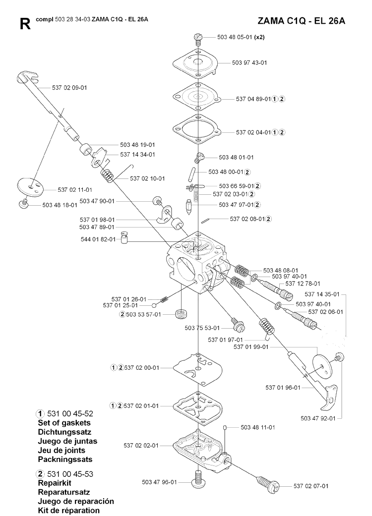 Carburetor Details Diagram and Parts List for 323HE3 20090900001-Current Husqvarna Hedge Trimmer