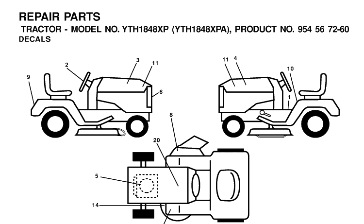 Decals Diagram and Parts List for YTH1848XP (954567260)(2001-02) Husqvarna Lawn Tractor