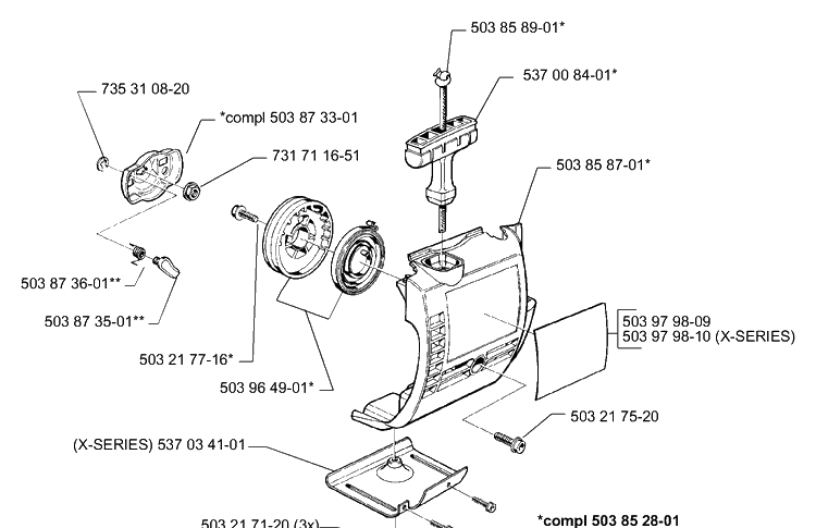 Starter Diagram and Parts List for 325E (X-SERIES)(1999-10) Husqvarna Edger