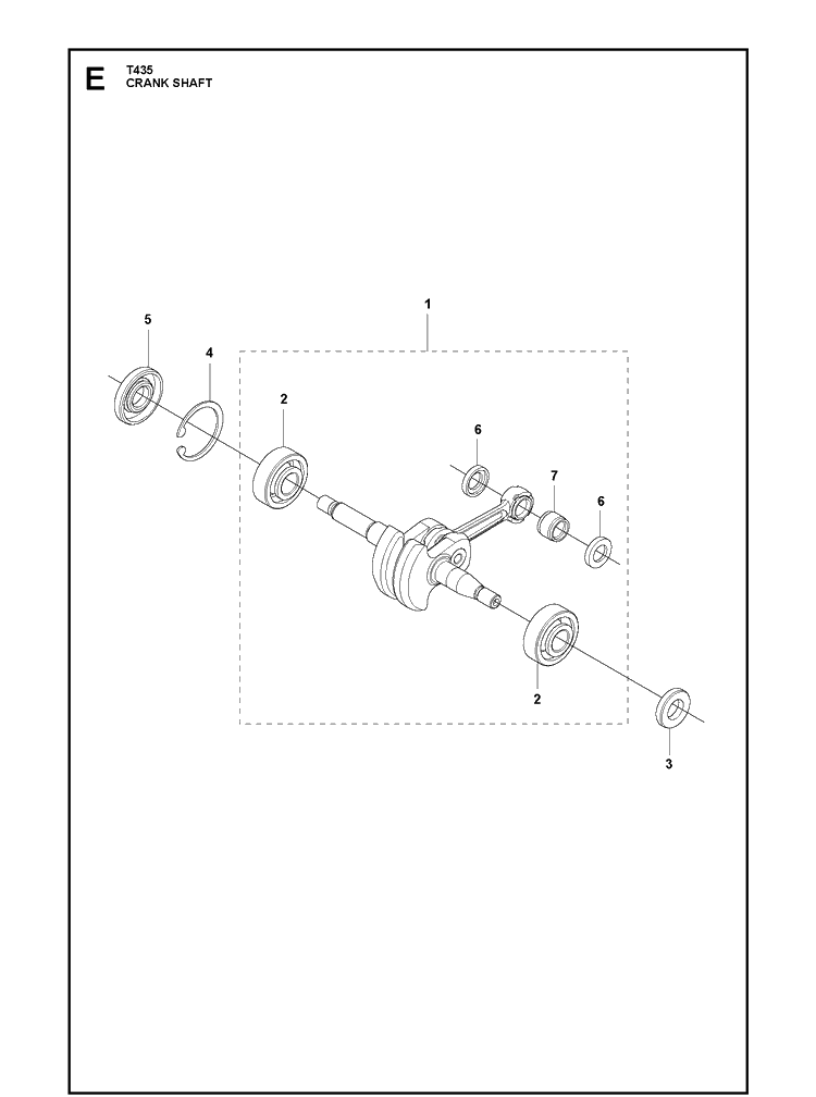 Crankshaft Diagram and Parts List for T435  Husqvarna Chainsaw