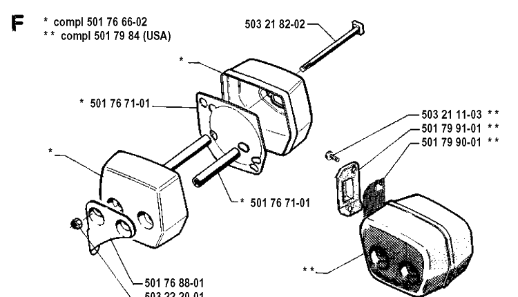 Muffler Diagram and Parts List for 55 19900100001-19914000000 Husqvarna Chainsaw