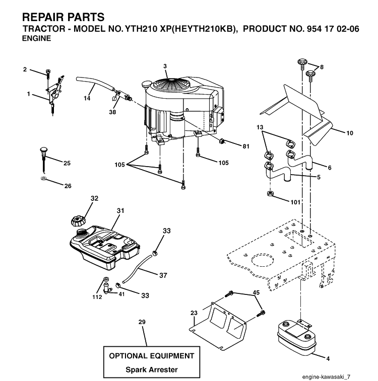 Engine Diagram and Parts List for YTH210XP (HEYTH210KB)(2004-01) Husqvarna Lawn Tractor