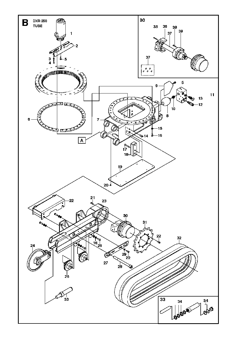 Tube Diagram and Parts List for DXR250 (12 & Above)(2013-08) Husqvarna Demolition Hammer