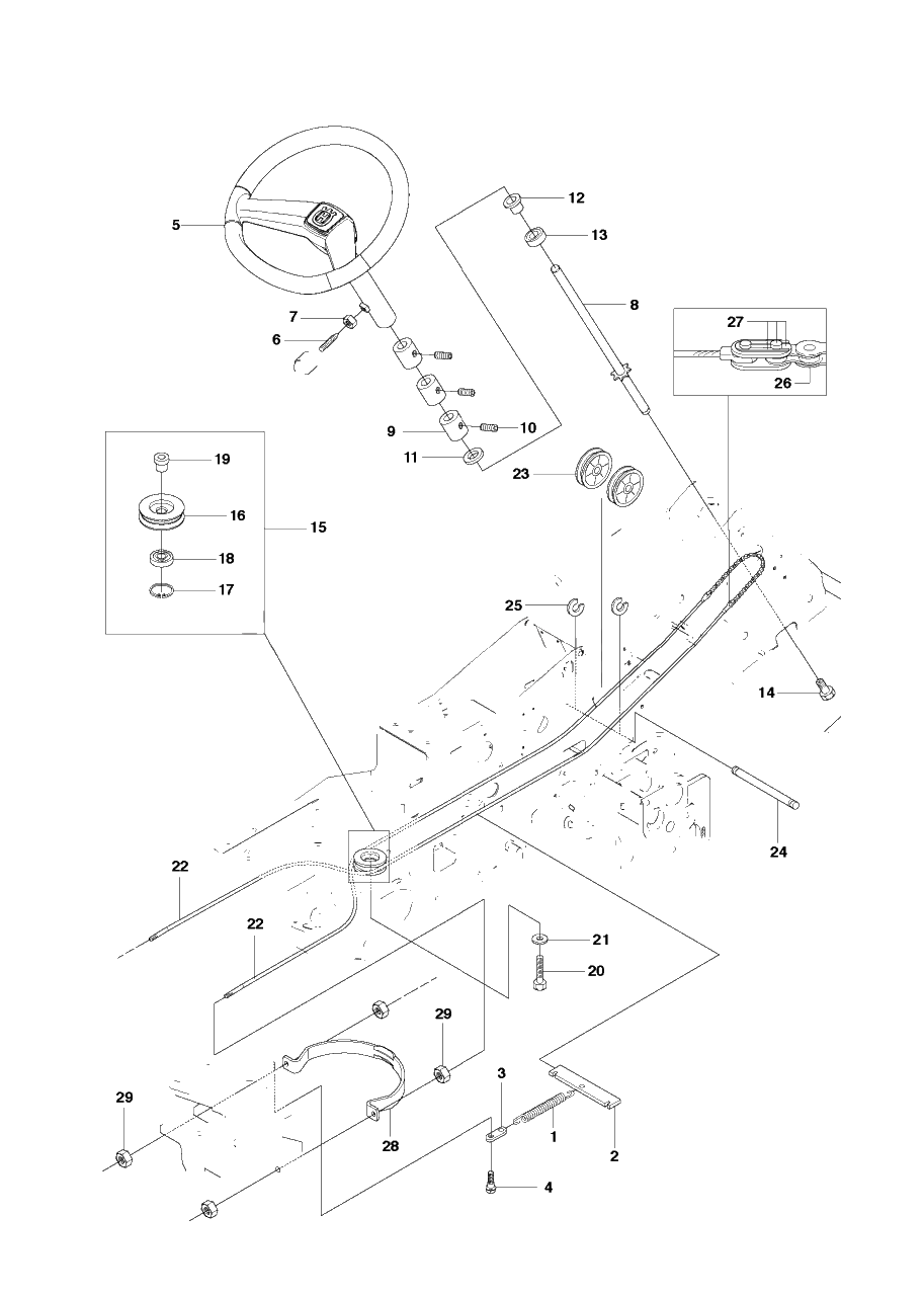 Steering Diagram and Parts List for R18AWD (966414101)(2010-07) Husqvarna Lawn Tractor