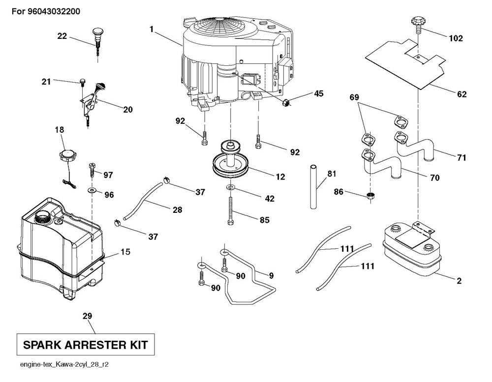 Engine Diagram and Parts List for YTH1842 2018 Husqvarna Lawn Tractor