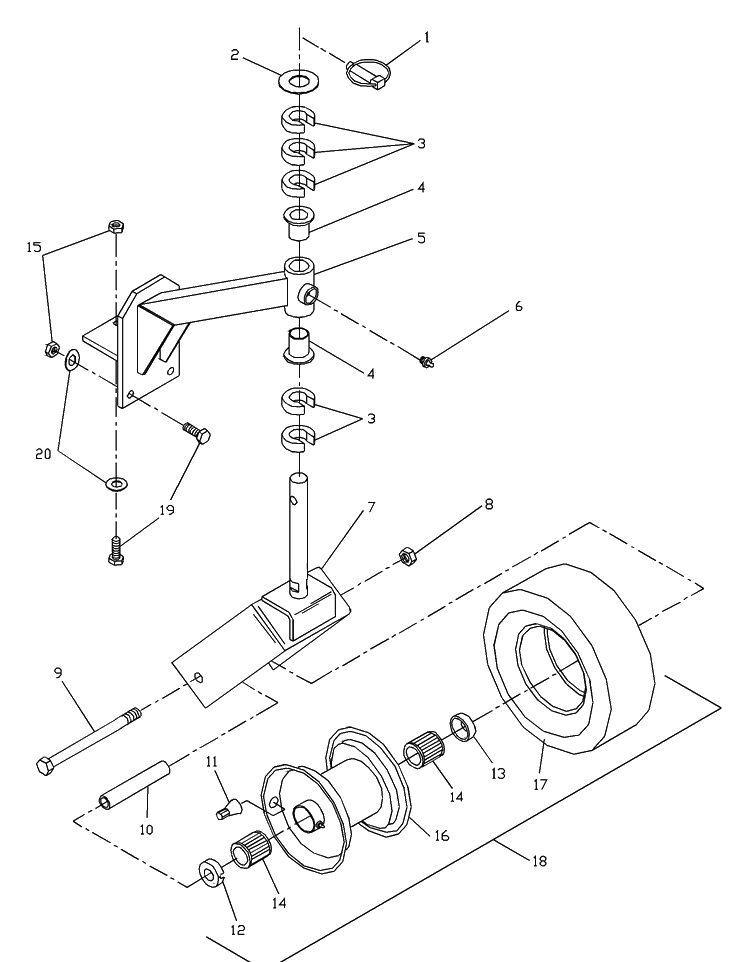 Front Caster Diagram and Parts List for WH3615 2001-02 Husqvarna Lawn Mower