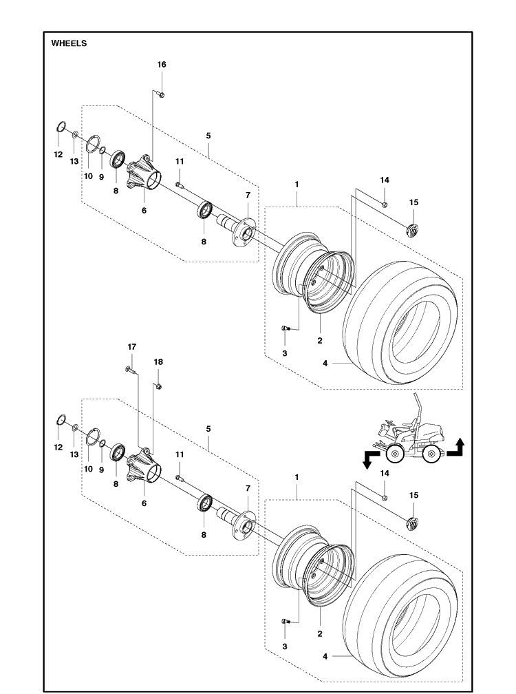 Wheels And Tires Diagram and Parts List for P525  Husqvarna Lawn Mower