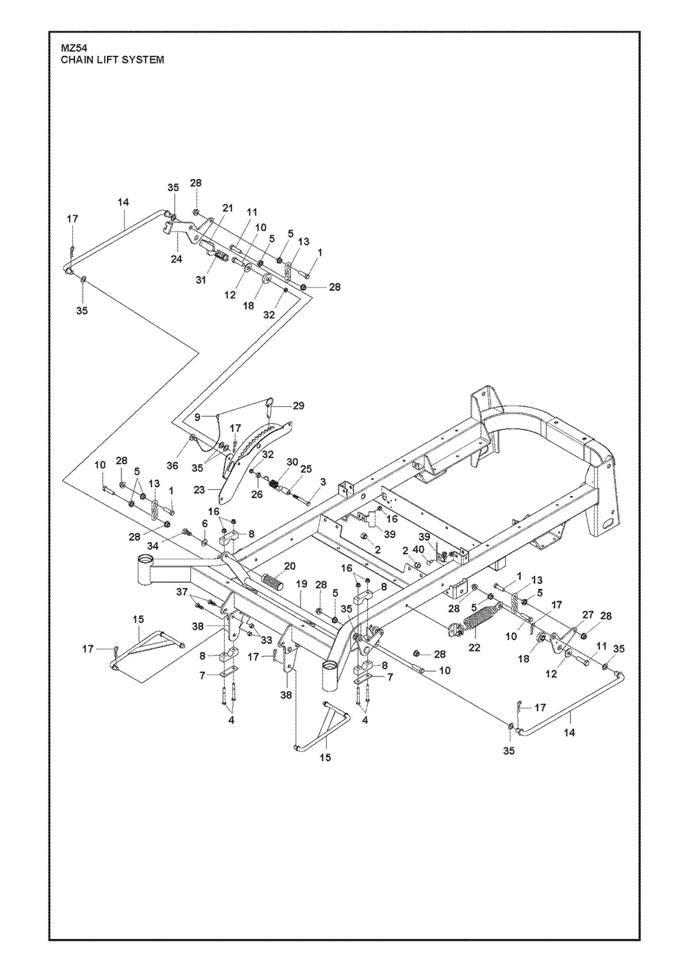 Mower Lift / Deck Lift Diagram and Parts List for MZ54 ROPS Husqvarna Lawn Tractor