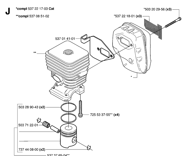 Cylinder Piston Diagram and Parts List for 326P 20062800001-20081199999 Husqvarna Pole Saw