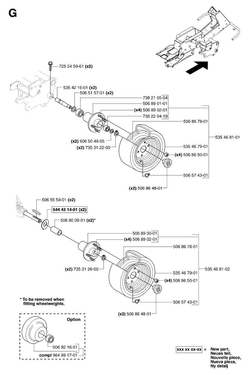 Wheels And Tires Diagram and Parts List for PF21 (965097001)(2007-03) Husqvarna Lawn Tractor