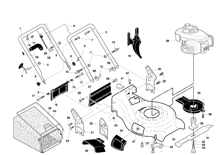 Frame Diagram and Parts List for 7021R 2009-01 Husqvarna Lawn Mower