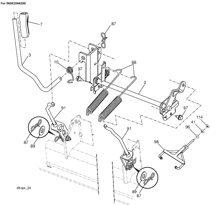 Mower Lift Lever Diagram and Parts List for TS242D  Husqvarna Lawn Tractor