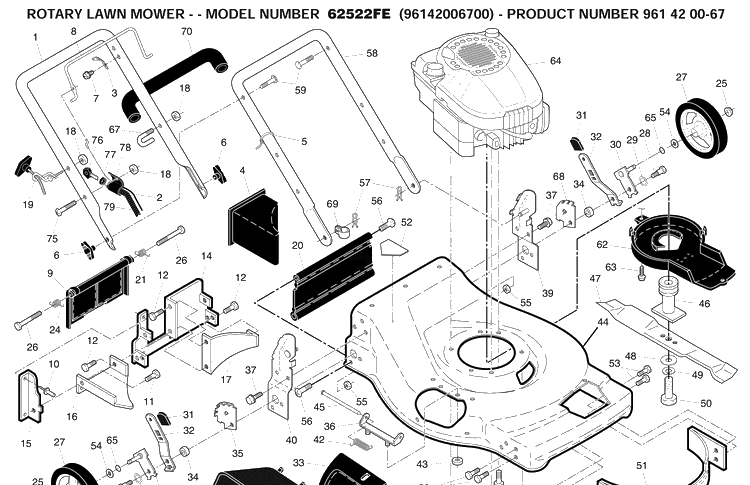Repair Parts 1 Diagram and Parts List for 62522FE (96142006700)(2009-01) Husqvarna Lawn Mower