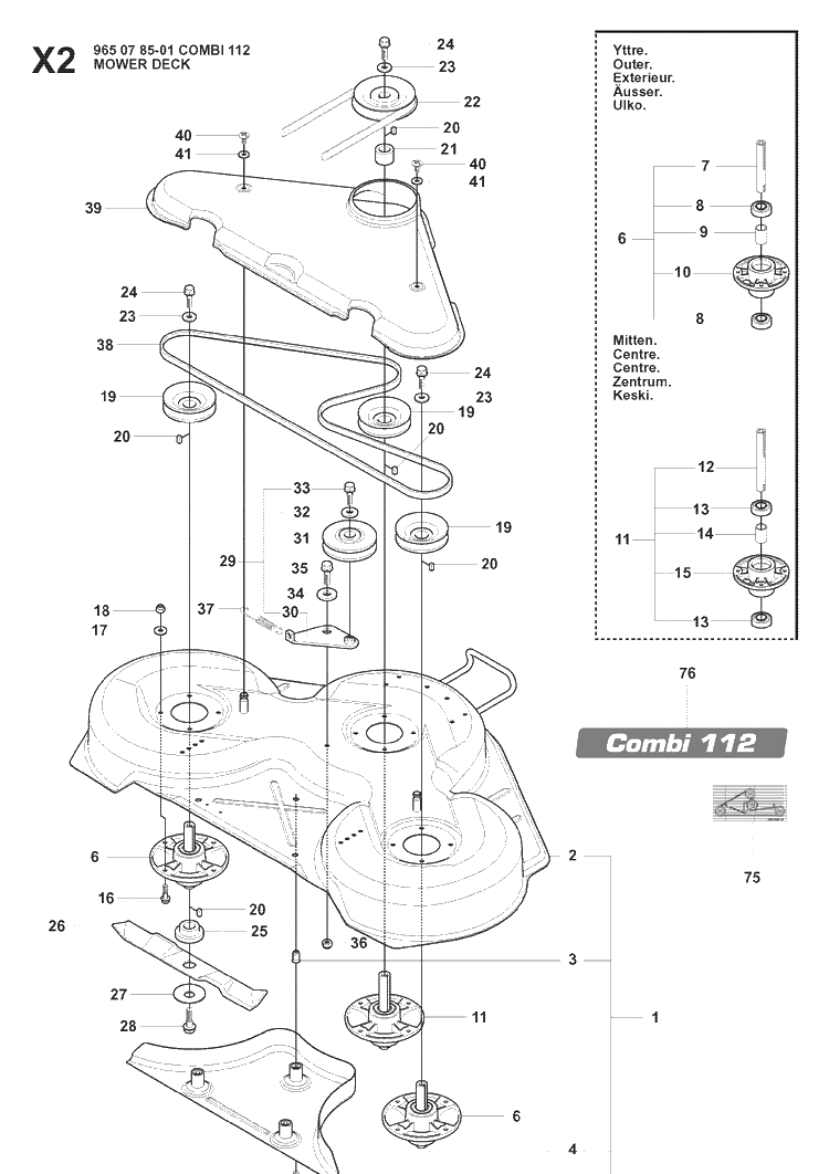 Mower Deck / Cutting Deck 4 Diagram and Parts List for RIDER175AWD (965105001)(2008-06) Husqvarna Lawn Mower