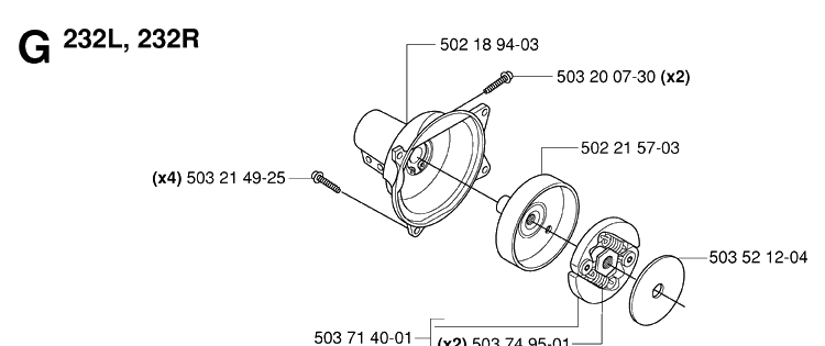 Clutch 2 Diagram and Parts List for 232R 20061400001-20144900000 Husqvarna Brush Cutter