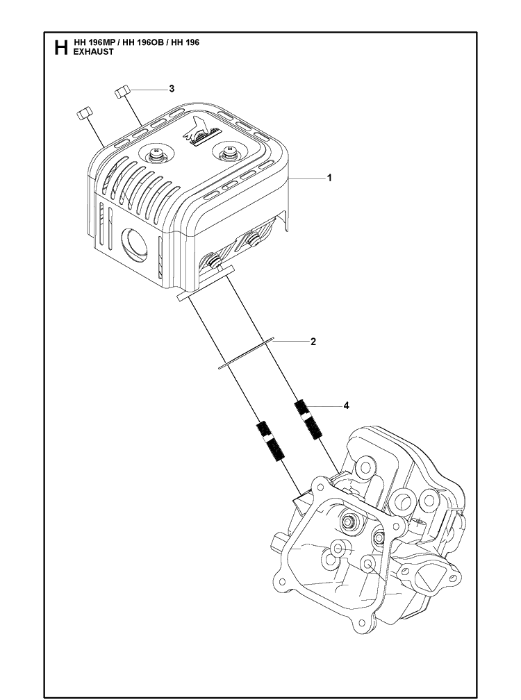 Exhaust Diagram and Parts List for HH196OB (970505401)(2021-01) Husqvarna Engine