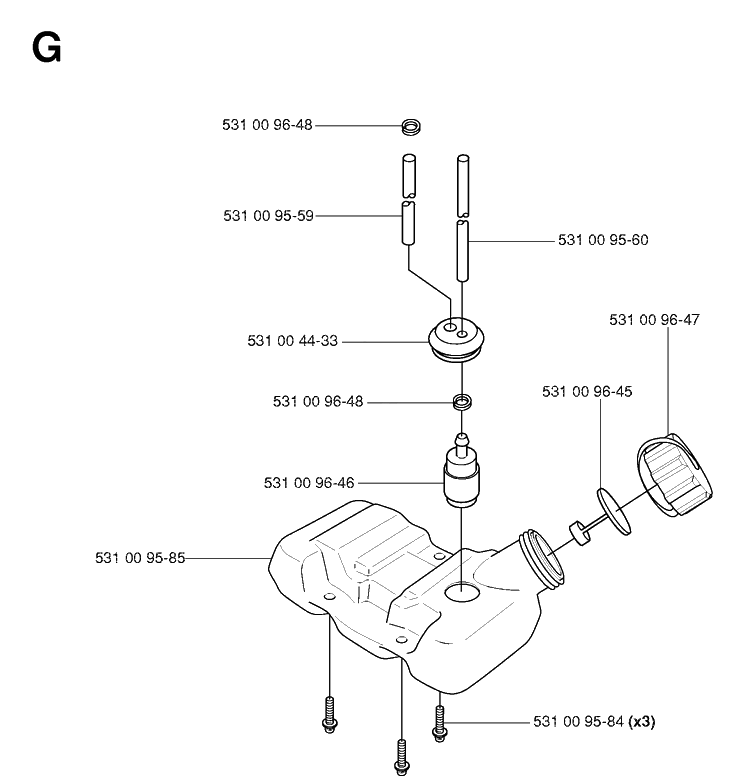 Fuel System Diagram and Parts List for 125BT TJ027D-AC55 Husqvarna Leaf Blower / Vacuum