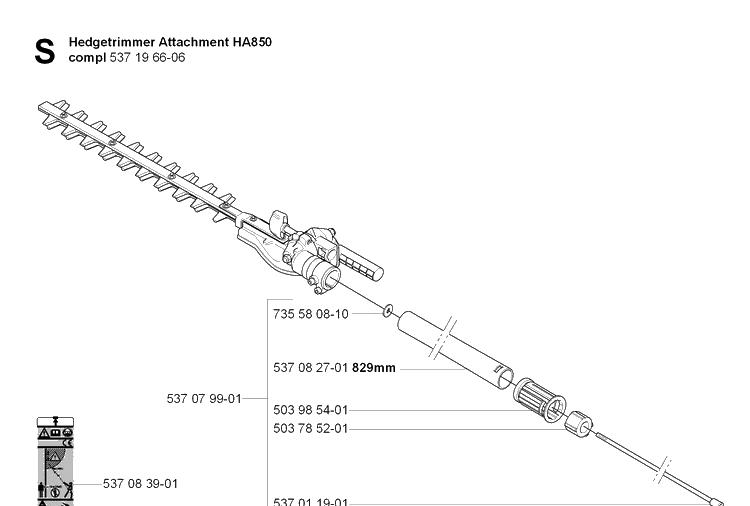 Cutting Equipment 2 Diagram and Parts List for HA850 20070100001-20090900000 Husqvarna Hedge Trimmer