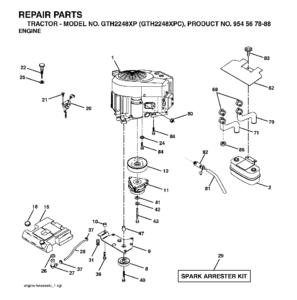 Engine Diagram and Parts List for GTH2248XP (GTH2248 XPC, 954567888)(2003-07) Husqvarna Lawn Tractor