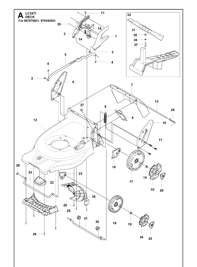 Mower Deck / Cutting Deck Diagram and Parts List for LC247I  Husqvarna Lawn Mower