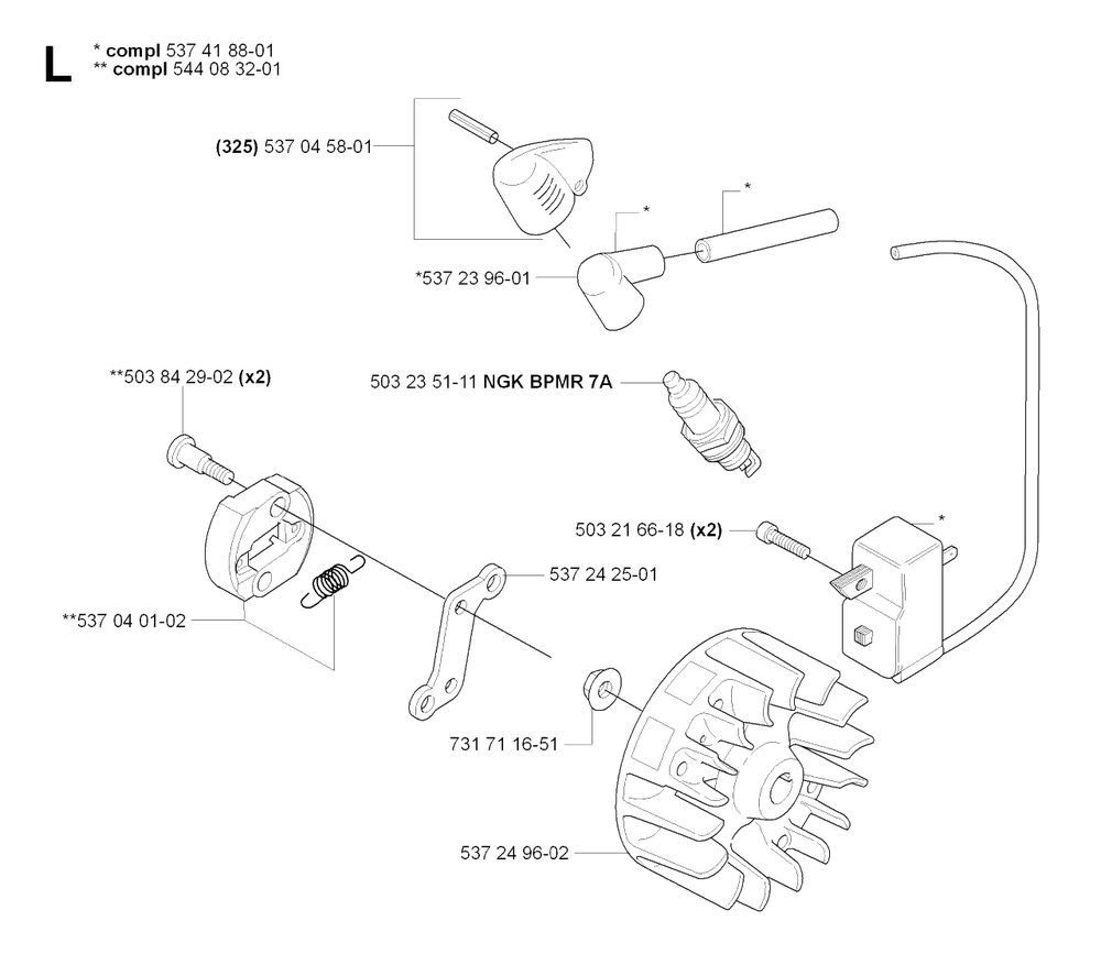 Ignition System Diagram and Parts List for HA850 20090900001 & Above Husqvarna Trimmer