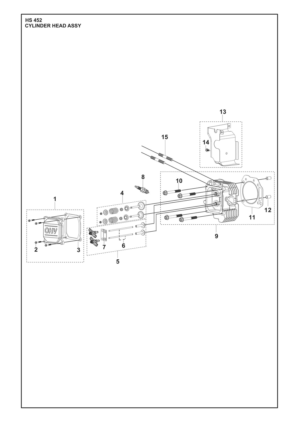 Cylinder Head Assembly Diagram and Parts List for HS452  Husqvarna Engine