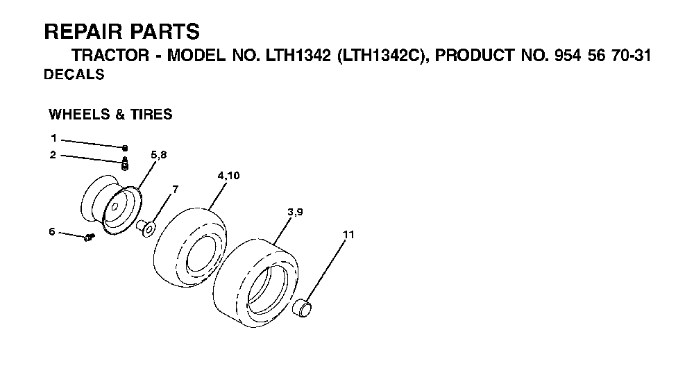 Wheels And Tires Diagram and Parts List for LTH1342 (LTH1342C, 954567031)(2001-11) Husqvarna Lawn Tractor