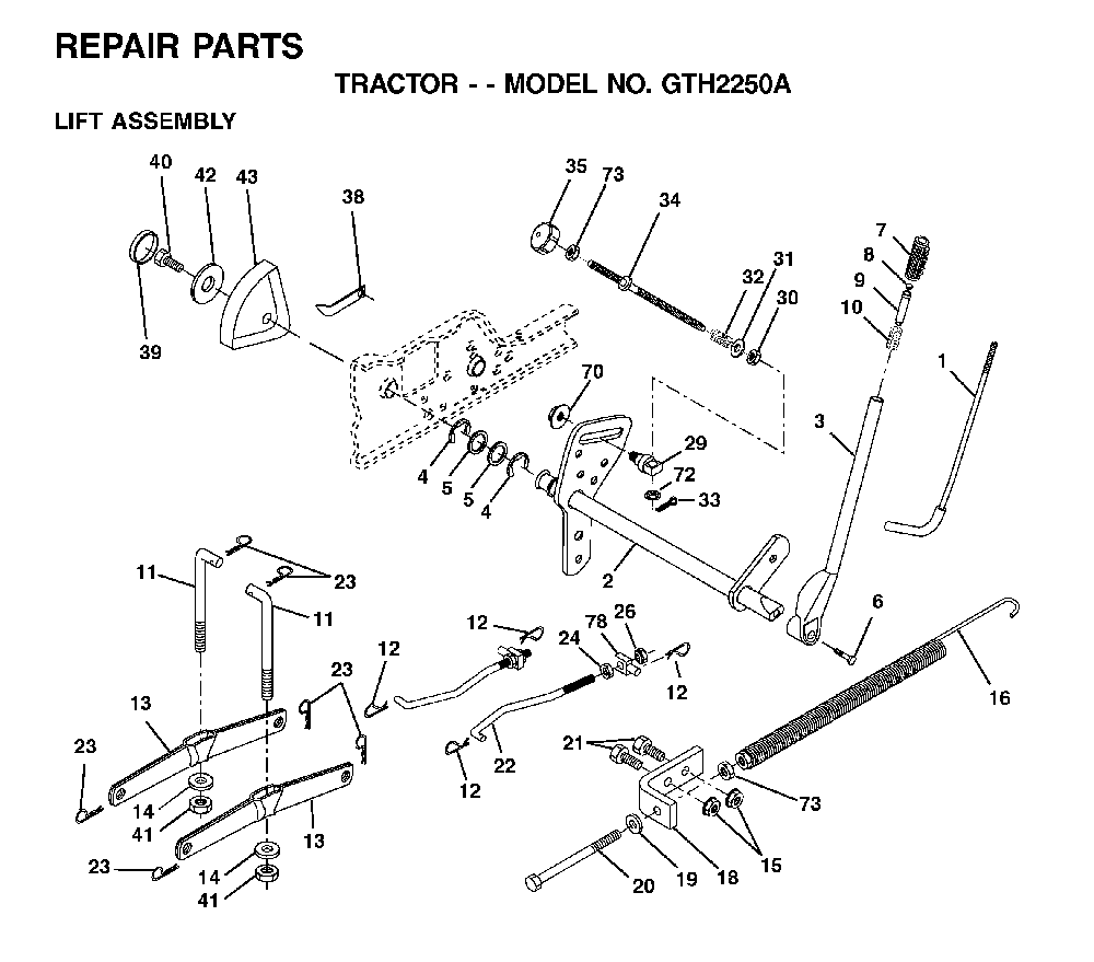 Mower Lift / Deck Lift Diagram and Parts List for GTH2250A (954567093)(2001-04) Husqvarna Lawn Tractor