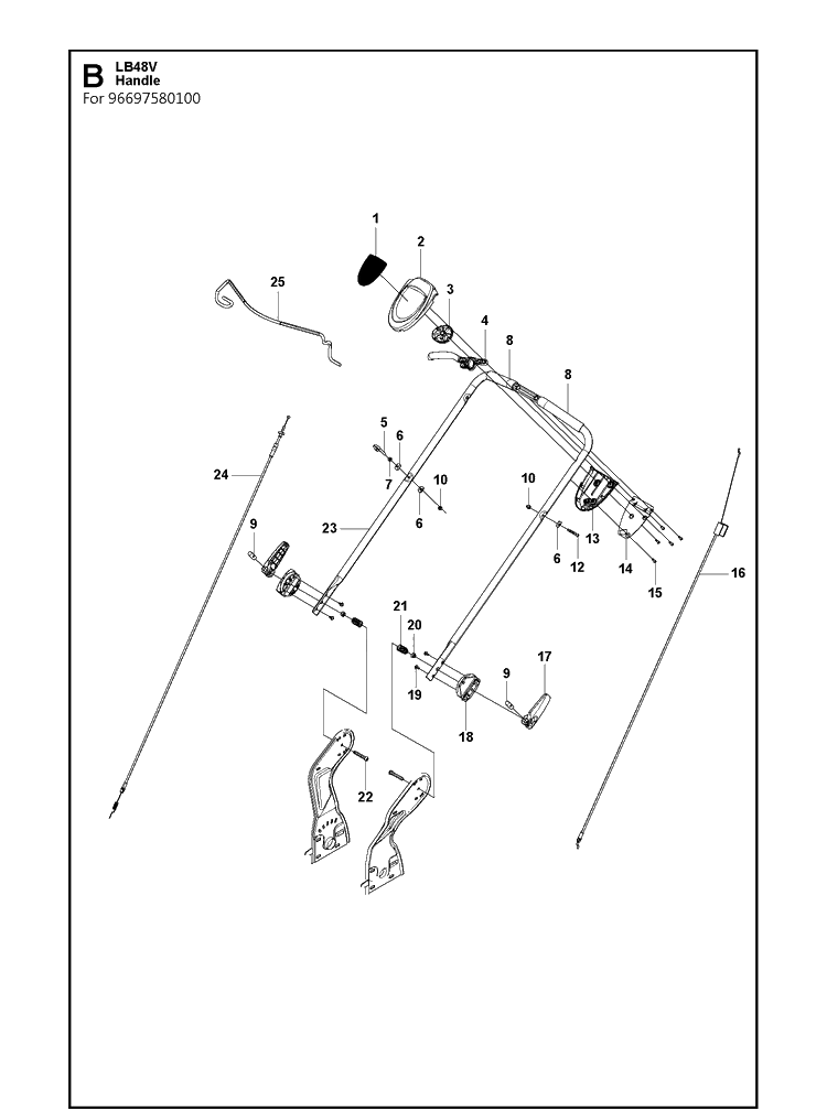 Handle Diagram and Parts List for LB48V  Husqvarna Lawn Mower