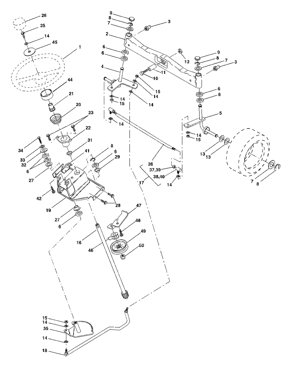 Steering Assembly Diagram and Parts List for GTH2350 (954568540-A)(2002-07) Husqvarna Lawn Tractor