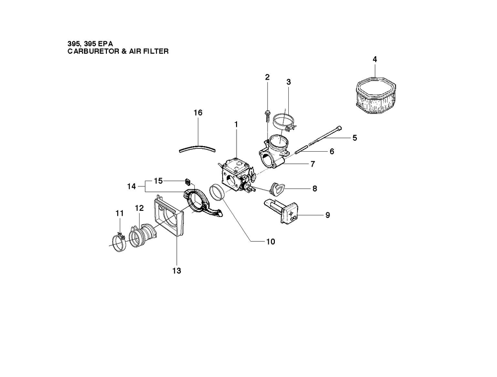 Carburetor And Air Filter Diagram and Parts List for 395XP-395XPG 395 XP W - 395 XP GW Husqvarna Chainsaw
