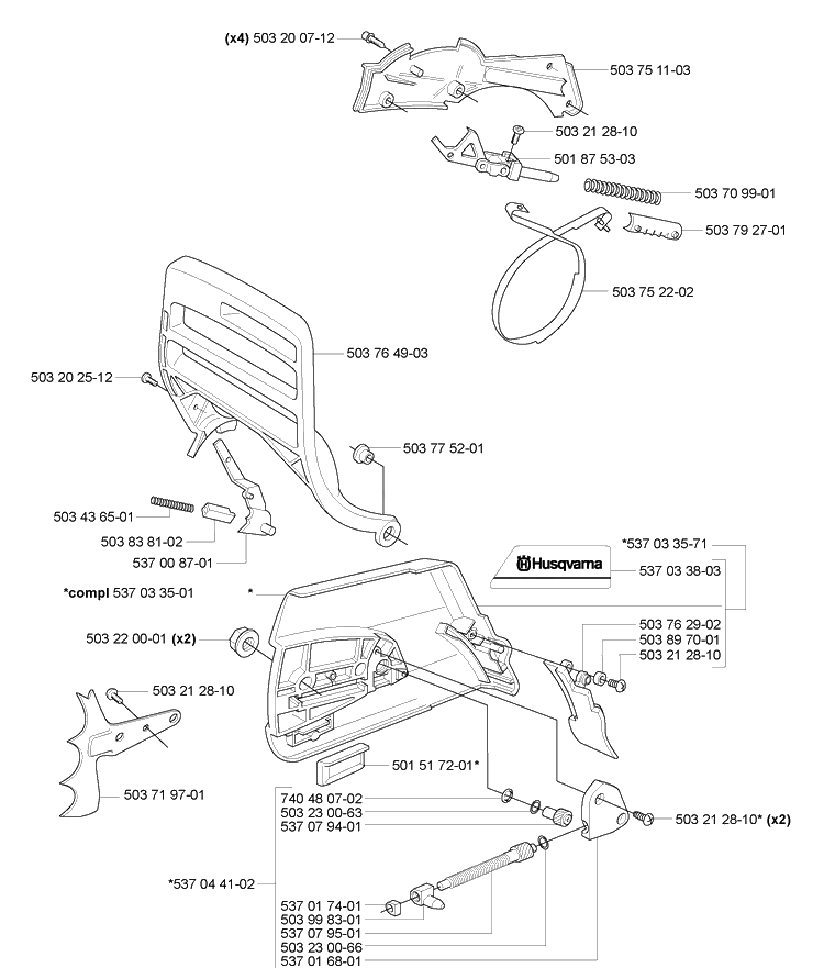 Chain Brake Diagram and Parts List for 365EPA 2007-03 Husqvarna Chainsaw