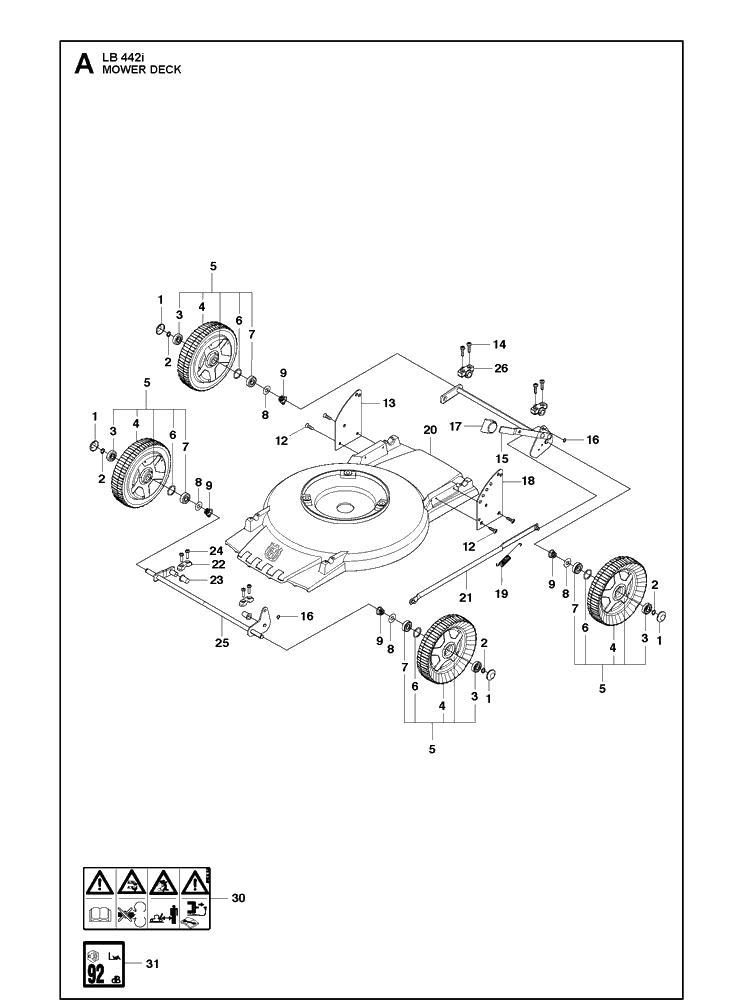 Mower Deck / Cutting Deck Diagram and Parts List for LB442I  Husqvarna Lawn Mower