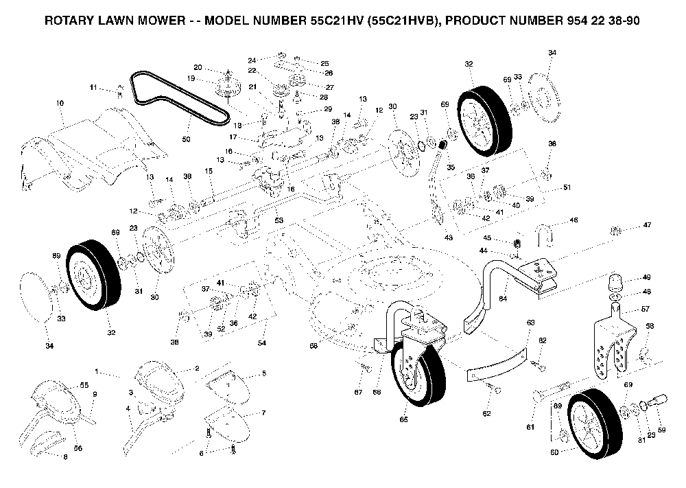 Repair Parts Diagram and Parts List for 55C21HVB (954223890, 532188294)(2004-01) Husqvarna Lawn Mower