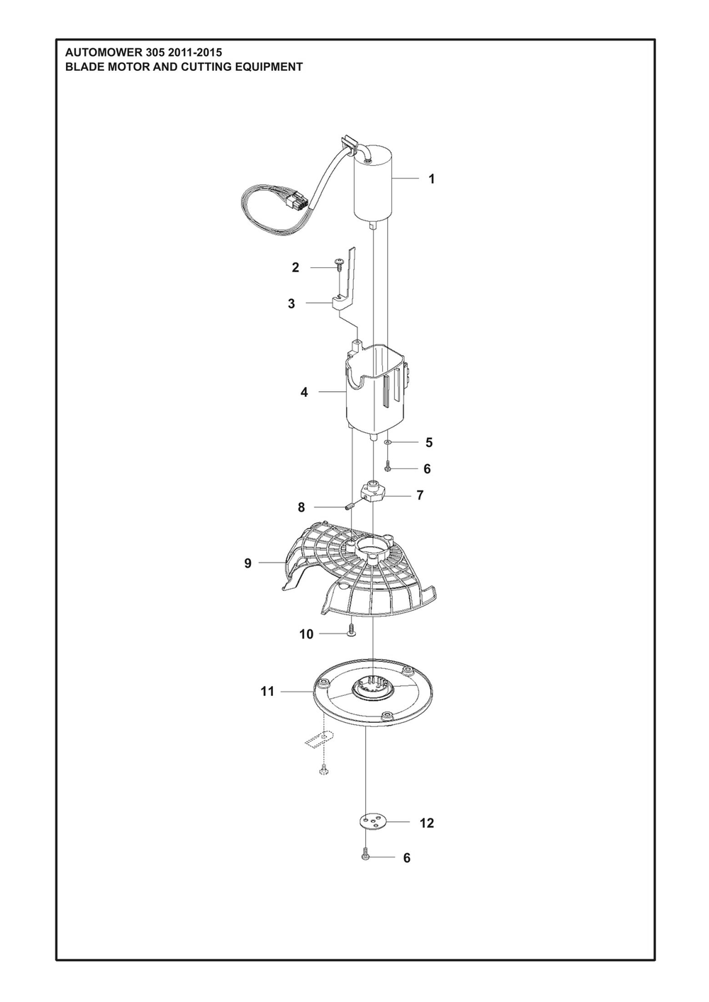 Blade Motor And Cutting Equipment Diagram and Parts List for 3052011-2015  Husqvarna Lawn Mower