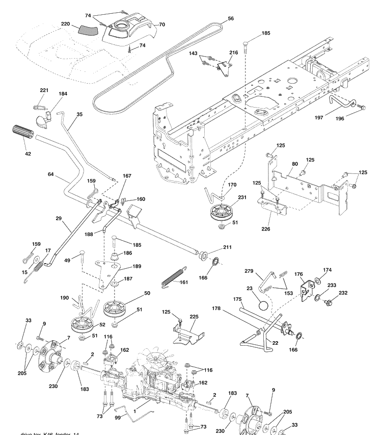 Drive Diagram and Parts List for LGT2554 (96043009400)(2009-10) Husqvarna Lawn Mower