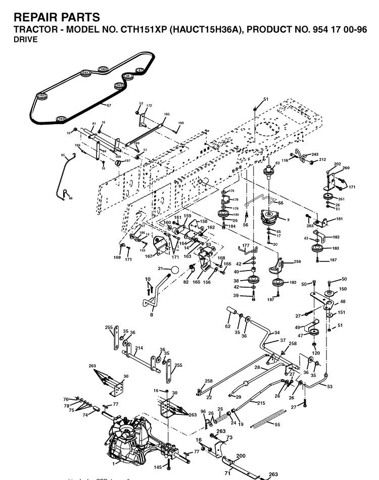 Drive Diagram and Parts List for CTH151XP (HAUCT15H36A)(2004-01) Husqvarna Lawn Tractor
