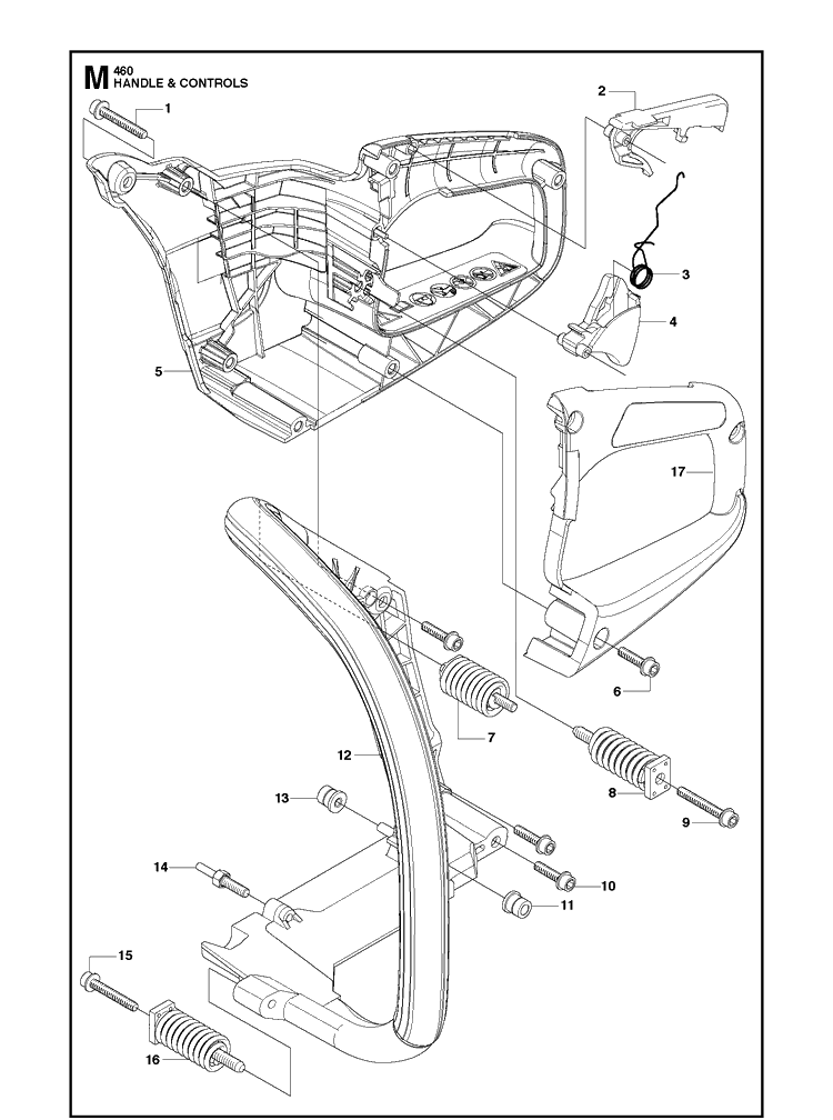 Handle Controls Diagram and Parts List for 461 2013-01 Husqvarna Chainsaw