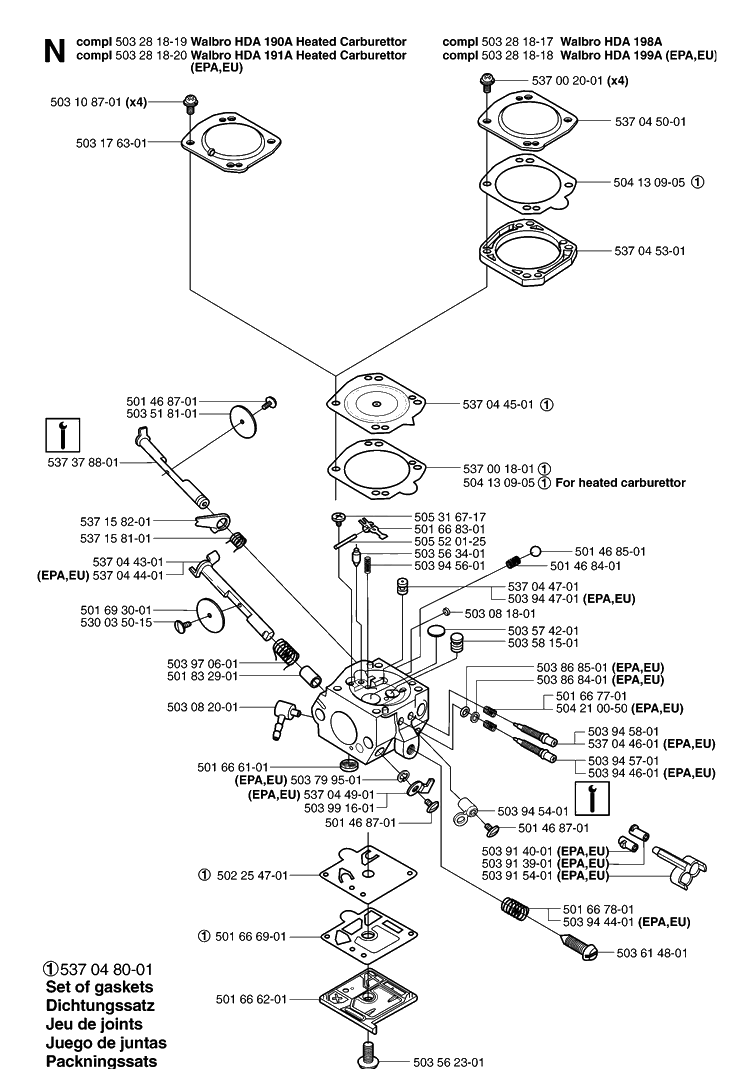 Carburetor Details Diagram and Parts List for 359 20060600001-20070900000 Husqvarna Chainsaw