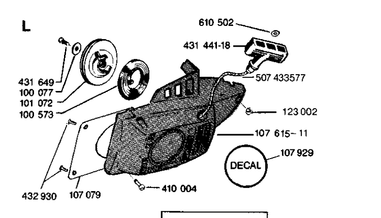 Starter Diagram and Parts List for 35 19900100001-19902200000 Husqvarna Chainsaw