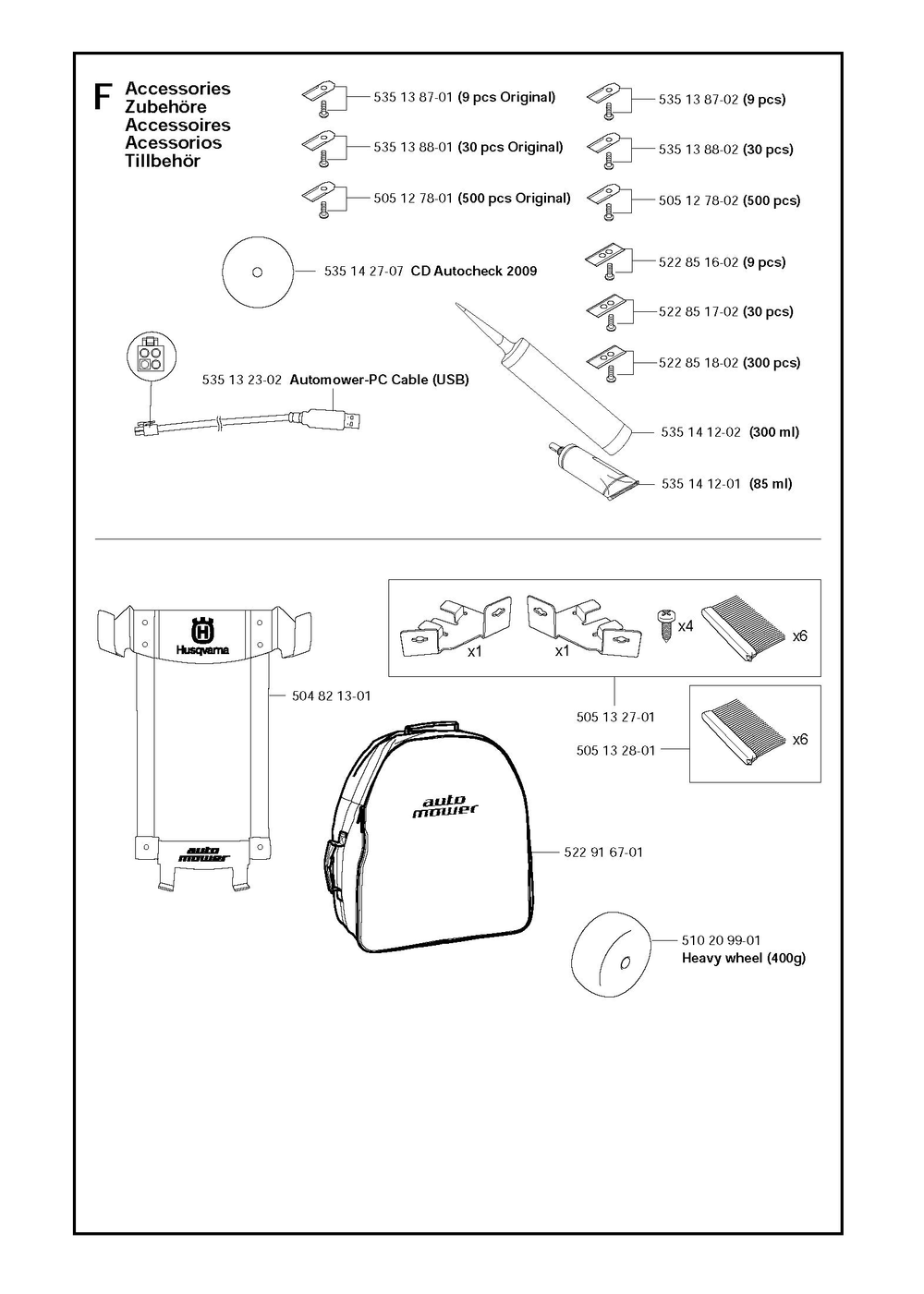 Accessories Diagram and Parts List for 210  Husqvarna Lawn Mower