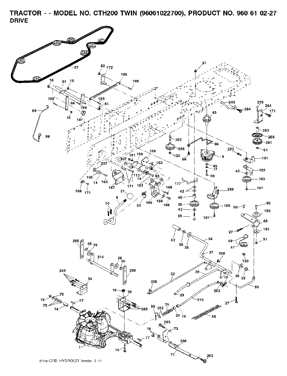 Drive Diagram and Parts List for CTH200TWIN (96061022700)(2008-01) Husqvarna Lawn Tractor