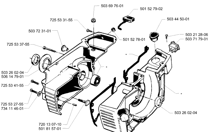 Crankcase Diagram and Parts List for 268K 1997-01 Husqvarna Lawn Tractor Accessories