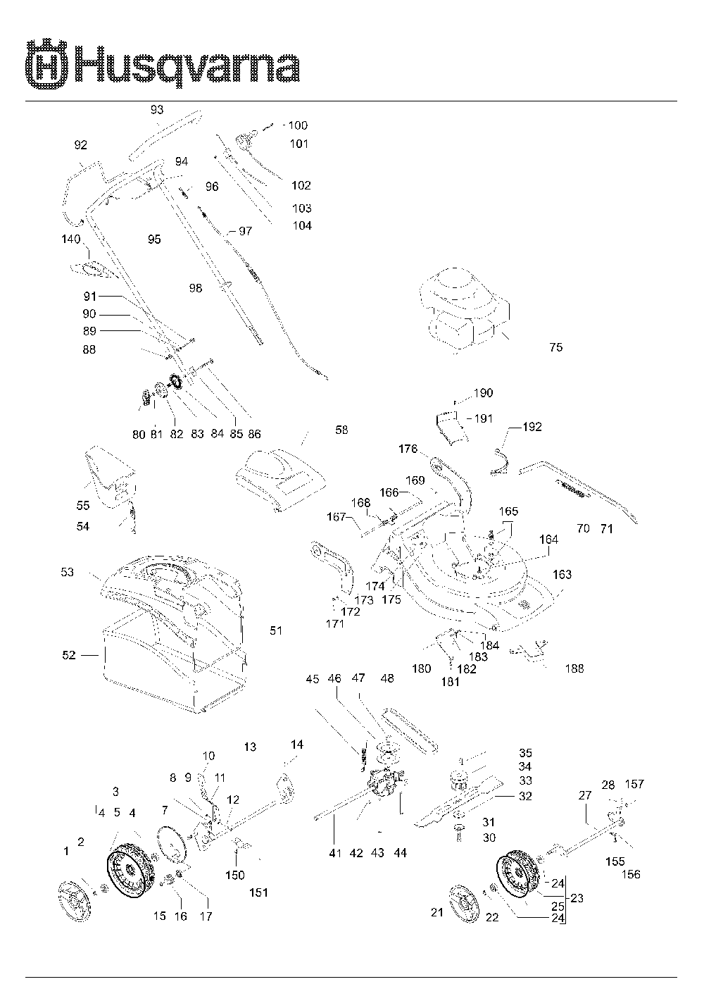 Product Complete Diagram and Parts List for R150SH (965159601)(2008-02) Husqvarna Lawn Mower