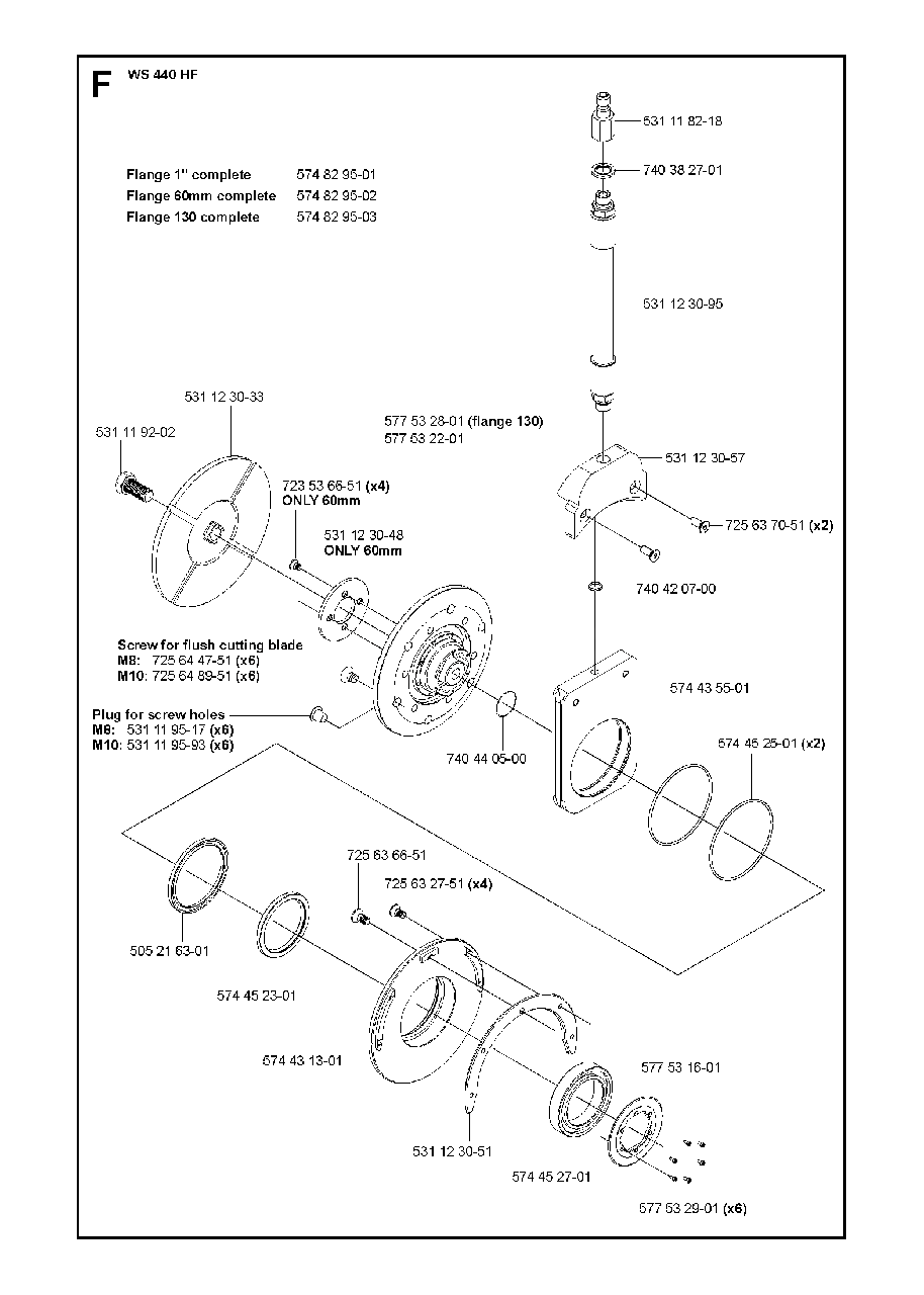 Blade Flange Diagram and Parts List for WS440HF (00000008382 - 20134408468)(2012-07) Husqvarna Circular Saw