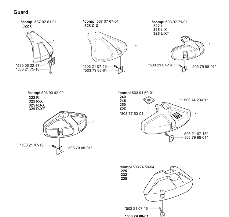 Guards Diagram and Parts List for 20010900001-20022200000  Husqvarna Edger