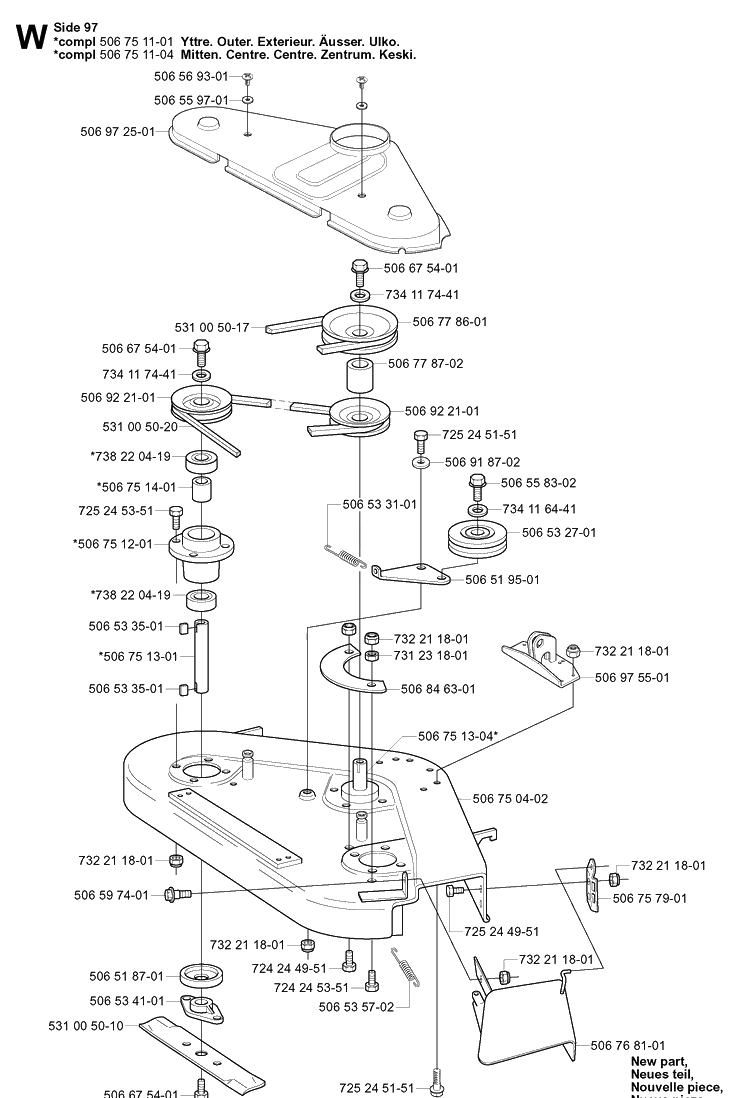 97cm Cutting Deck Diagram and Parts List for PR15 2003-01 Husqvarna Lawn Mower