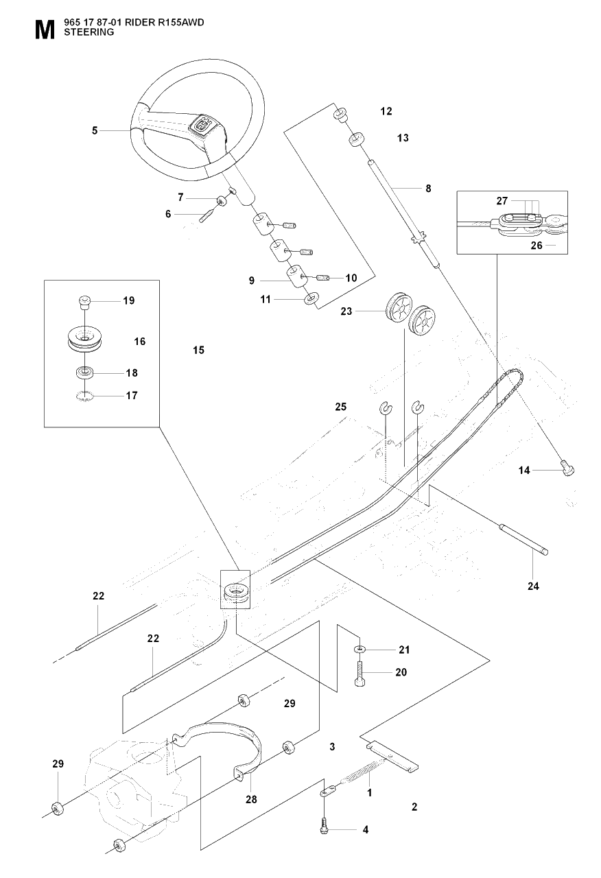 Steering Diagram and Parts List for R155AWD (965178701)(2007-03) Husqvarna Lawn Tractor