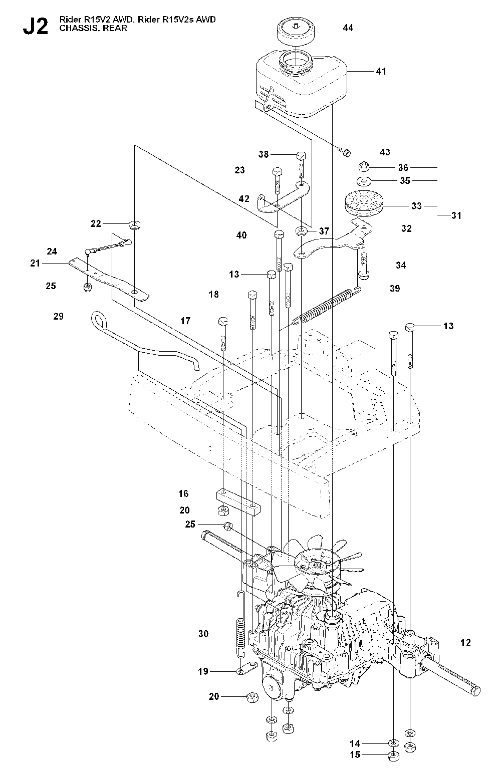 Transmission Diagram and Parts List for RIDER15V2SAWD (965200901)(2009-04) Husqvarna Lawn Tractor
